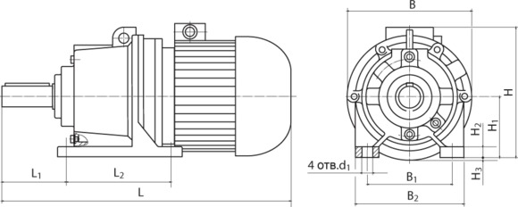 Габаритные и присоединительные размеры мотор-редукторов ЗМП